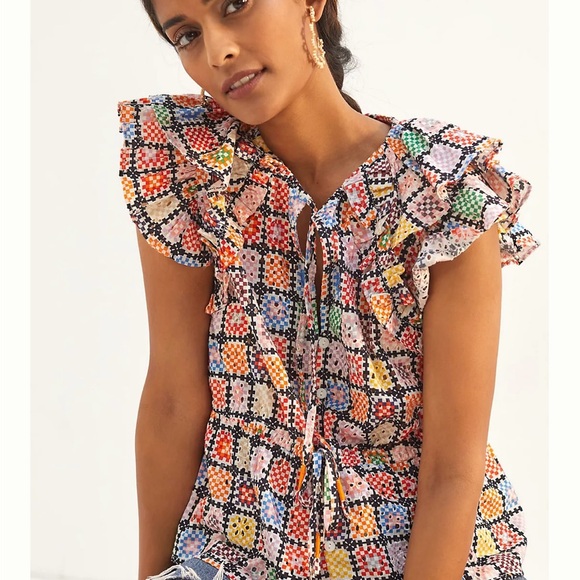 Maeve Multicolor Checkered Ruffle Blouse - Picture 8 of 9